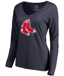 Women's Boston Red Sox  Branded Navy Splatter Logo Long Sleeve V-Neck T-Shirt