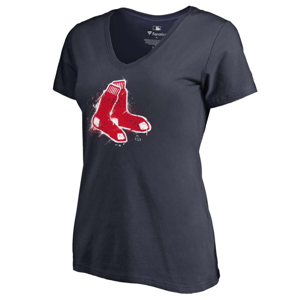 Women's Boston Red Sox  Branded Navy Splatter Logo V-Neck T-Shirt