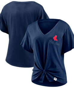 Women's Boston Red Sox  Branded Navy Sport Resort Script Washed Tie Front V-Neck T-Shirt