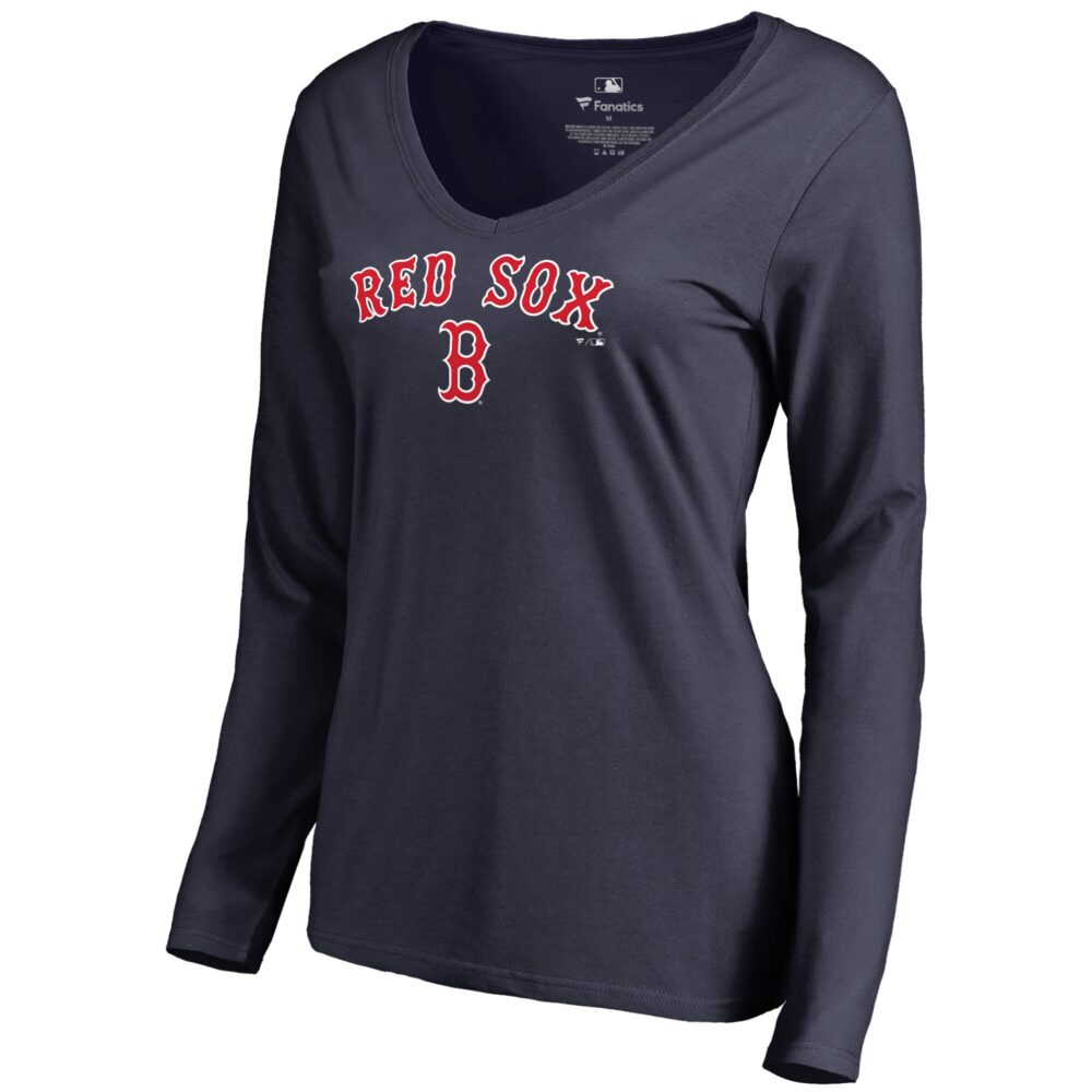 Women's Boston Red Sox  Branded Navy Team Lockup Slim Fit Long Sleeve V-Neck T-Shirt