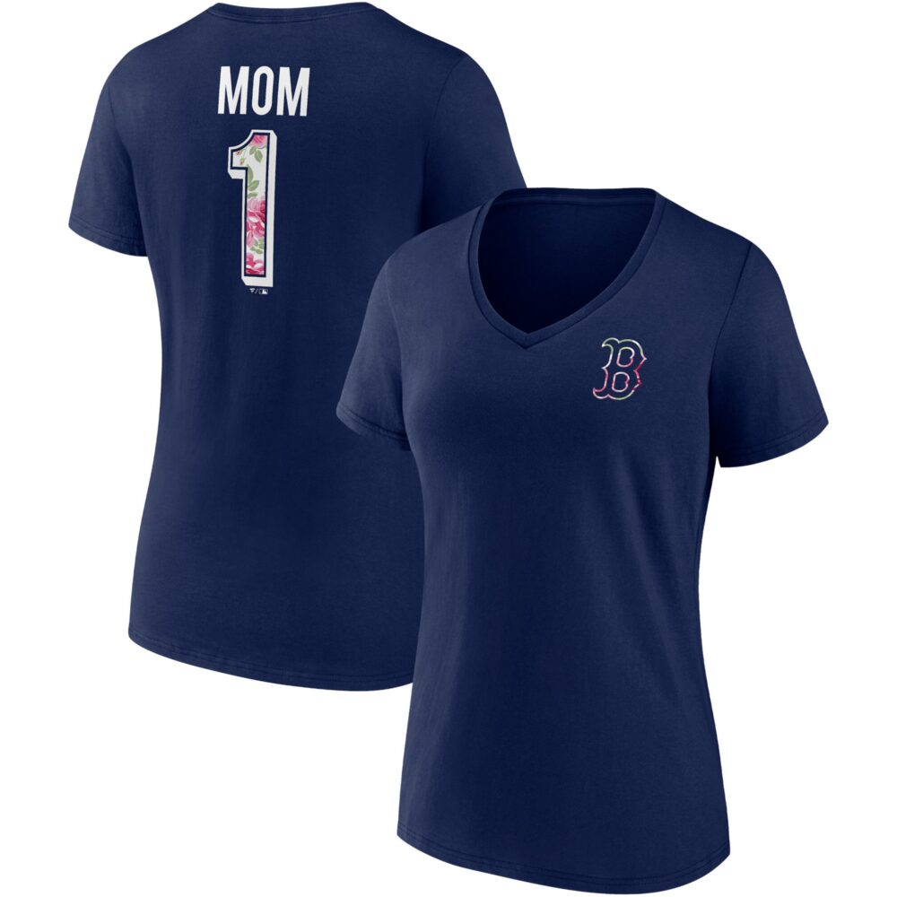 Women's Boston Red Sox  Branded Navy Team Mother's Day V-Neck T-Shirt