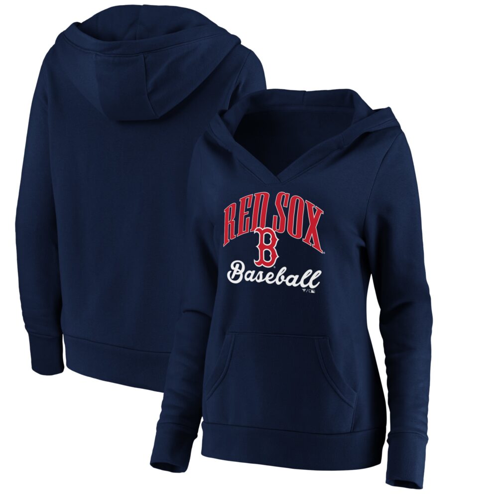 Women's Boston Red Sox  Branded Navy Victory Script Crossover Neck Pullover Hoodie