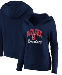 Women's Boston Red Sox  Branded Navy Victory Script Crossover Neck Pullover Hoodie