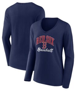 Women's Boston Red Sox  Branded Navy Victory Script Long Sleeve V-Neck T-Shirt