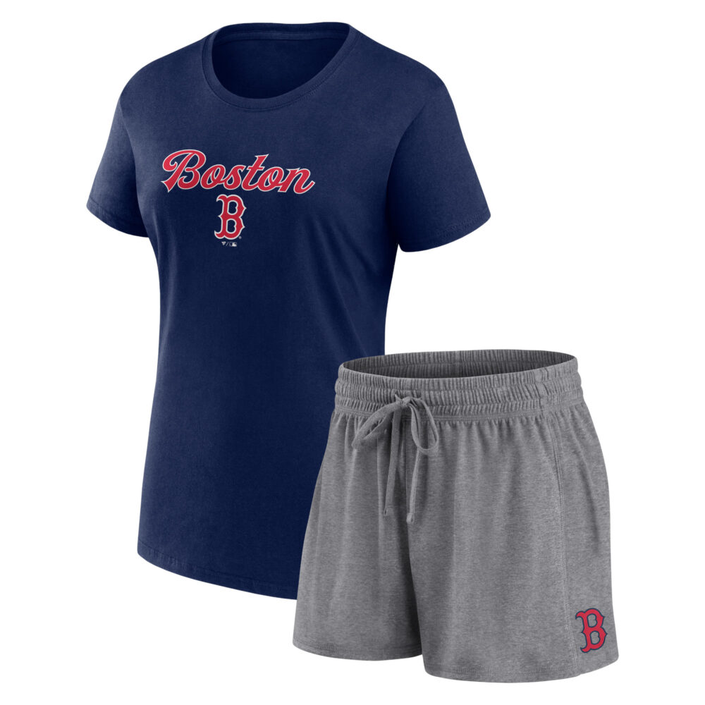 Women's Boston Red Sox  Branded Navy/Gray Script T-Shirt & Shorts Combo Set