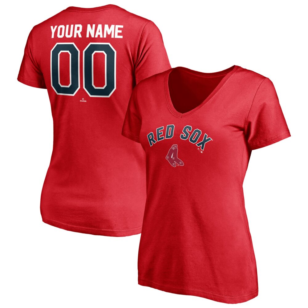 Women's Boston Red Sox  Branded Red Cooperstown Winning Streak Personalized Name & Number V-Neck T-Shirt