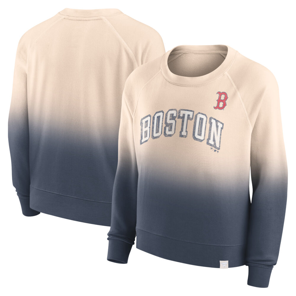Women's Boston Red Sox  Branded Tan/Navy Luxe Lounge Arch Raglan Pullover Sweatshirt
