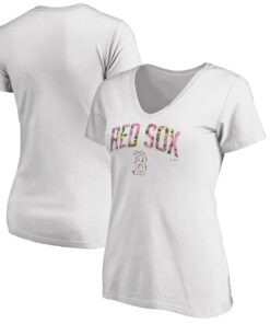 Women's Boston Red Sox  Branded White Floral Arched Logo V-Neck T-Shirt
