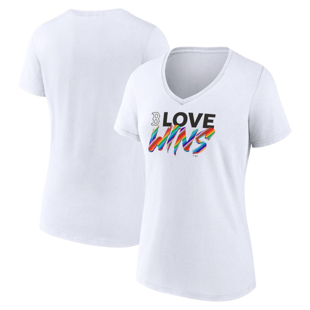 Women's Boston Red Sox  Branded White Love Wins V-Neck T-Shirt