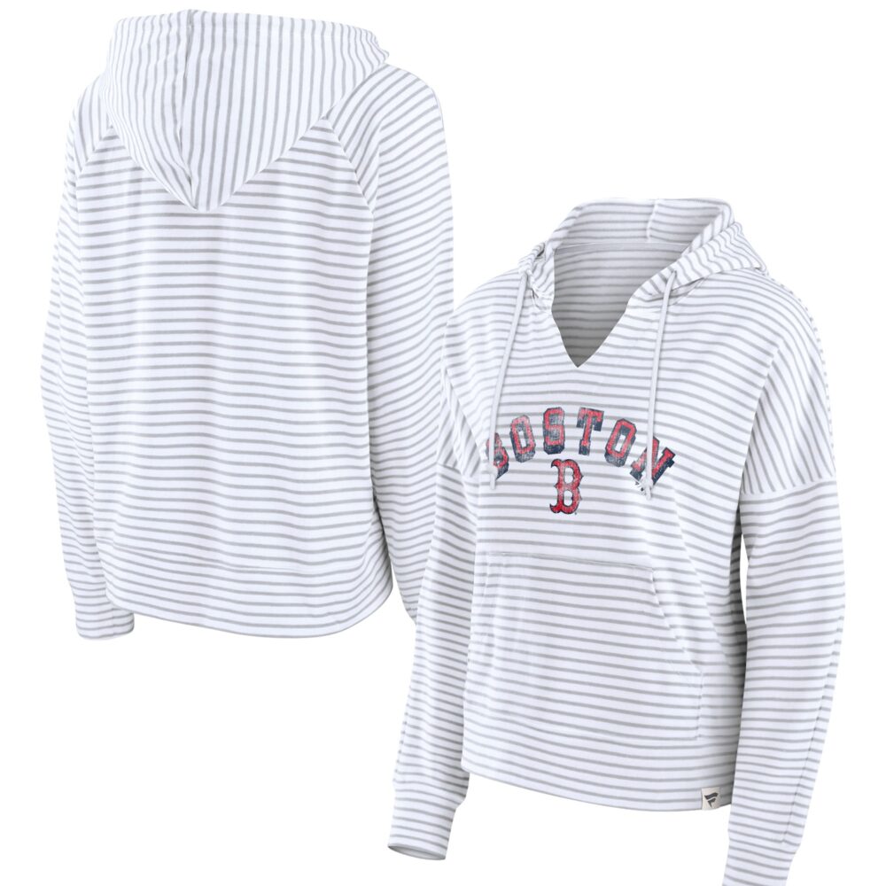 Women's Boston Red Sox  Branded White Striped Arch Pullover Hoodie