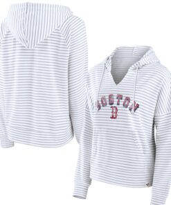 Women's Boston Red Sox  Branded White Striped Arch Pullover Hoodie