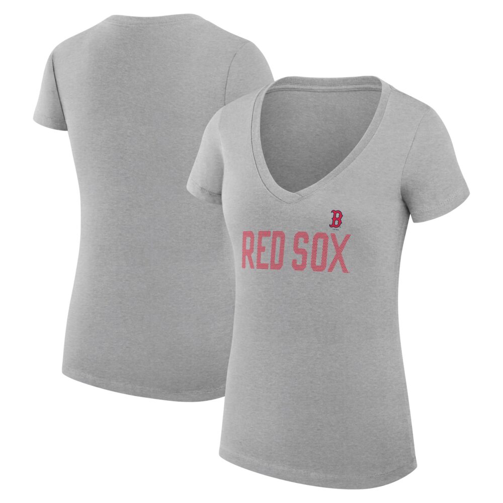 Women's Boston Red Sox  G-III 4Her by Carl Banks Gray Dot Print V-Neck Fitted T-Shirt
