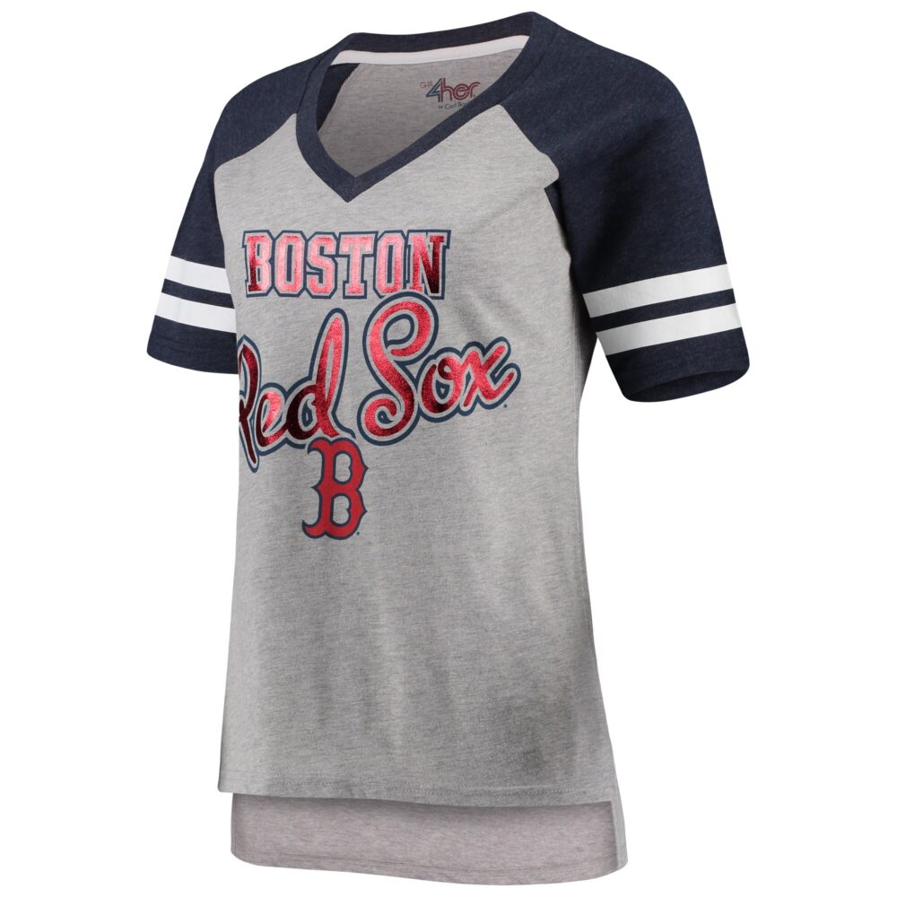 Women's Boston Red Sox G-III 4Her by Carl Banks Gray/Navy Goal Line Raglan V-Neck T-Shirt