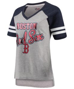 Women's Boston Red Sox G-III 4Her by Carl Banks Gray/Navy Goal Line Raglan V-Neck T-Shirt