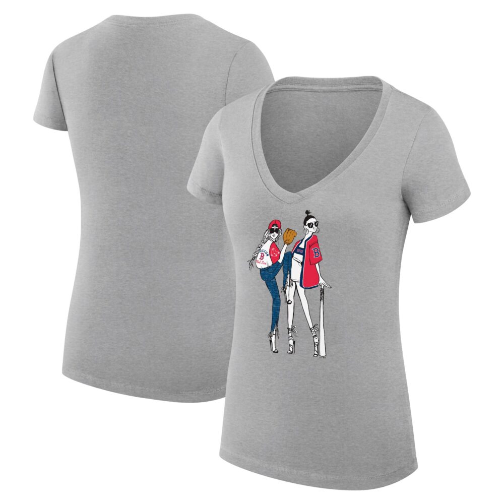 Women's Boston Red Sox G-III 4Her by Carl Banks Heather Gray Baseball V-Neck Fitted T-Shirt