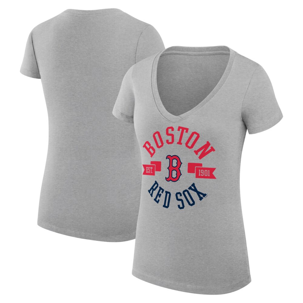 Women's Boston Red Sox G-III 4Her by Carl Banks Heather Gray City Graphic V-Neck Fitted T-Shirt