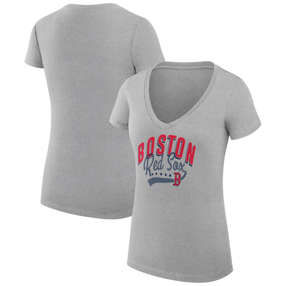 Women's Boston Red Sox  G-III 4Her by Carl Banks Heather Gray Filigree Team V-Neck Fitted T-Shirt
