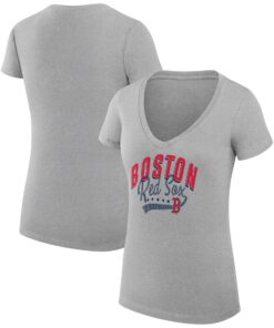 Women's Boston Red Sox  G-III 4Her by Carl Banks Heather Gray Filigree Team V-Neck Fitted T-Shirt