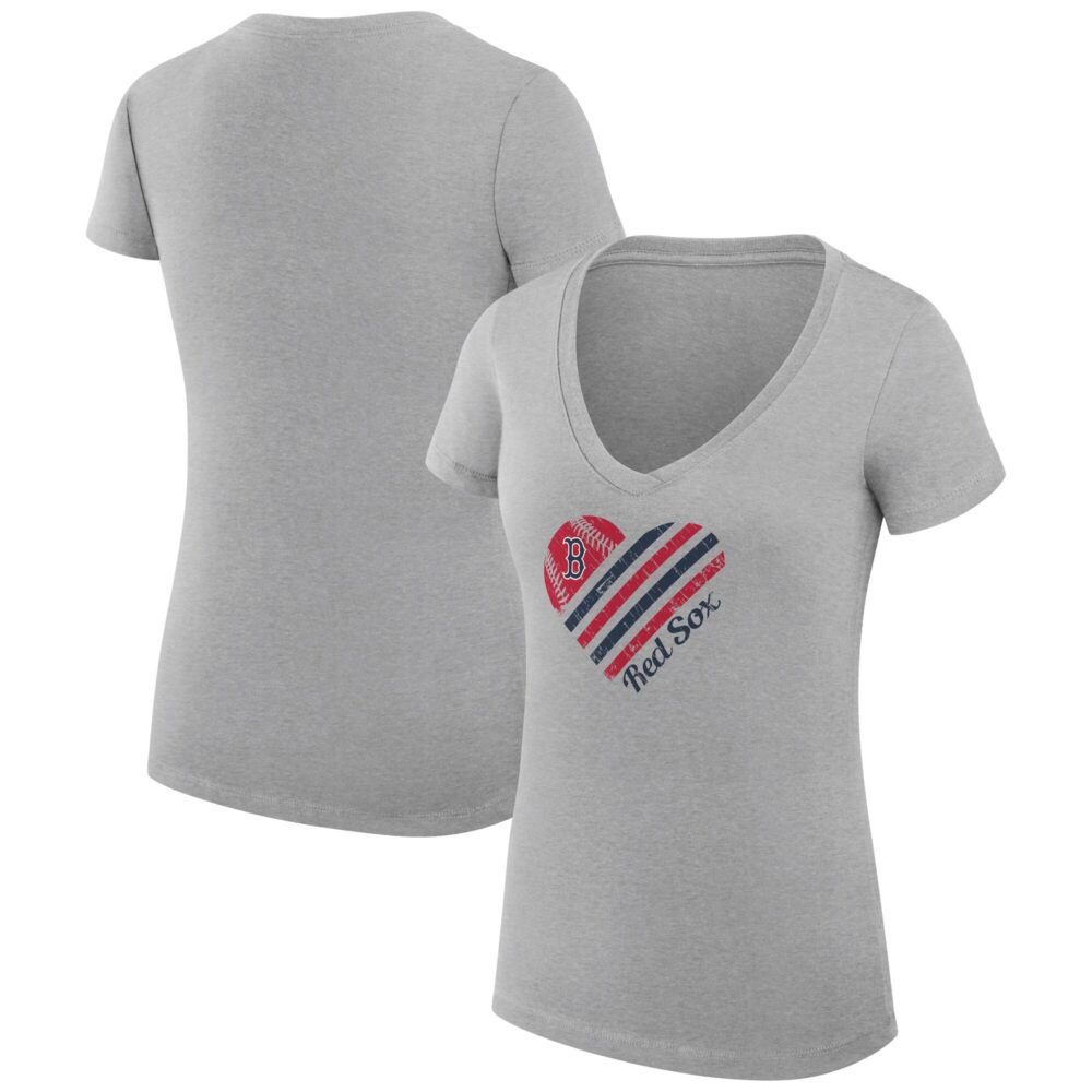 Women's Boston Red Sox  G-III 4Her by Carl Banks Heather Gray Heart V-Neck Fitted T-Shirt