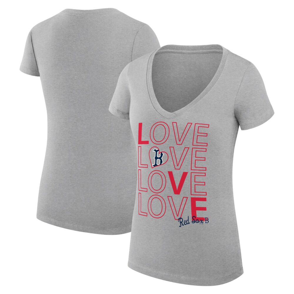 Women's Boston Red Sox G-III 4Her by Carl Banks Heather Gray Love Graphic Team V-Neck Fitted T-Shirt