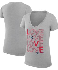 Women's Boston Red Sox G-III 4Her by Carl Banks Heather Gray Love Graphic Team V-Neck Fitted T-Shirt
