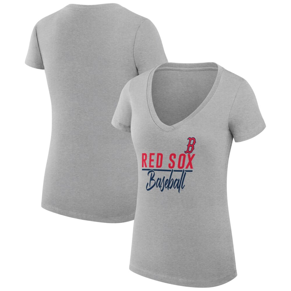 Women's Boston Red Sox  G-III 4Her by Carl Banks Heather Gray Team Graphic V-Neck Fitted T-Shirt