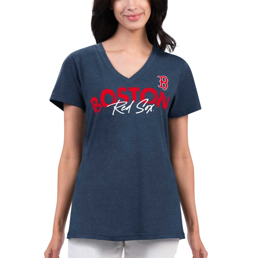 Women's Boston Red Sox G-III 4Her by Carl Banks Navy Key Move V-Neck T-Shirt