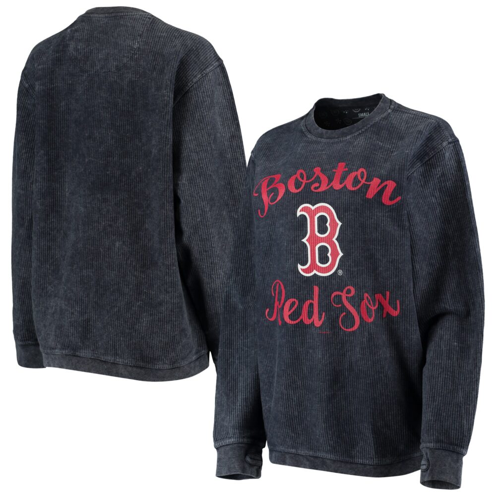 Women's Boston Red Sox G-III 4Her by Carl Banks Navy Script Comfy Cord Pullover Sweatshirt