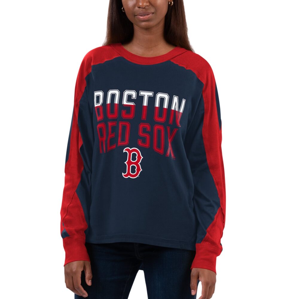 Women's Boston Red Sox G-III 4Her by Carl Banks Navy/Red Smash Raglan Long Sleeve T-Shirt