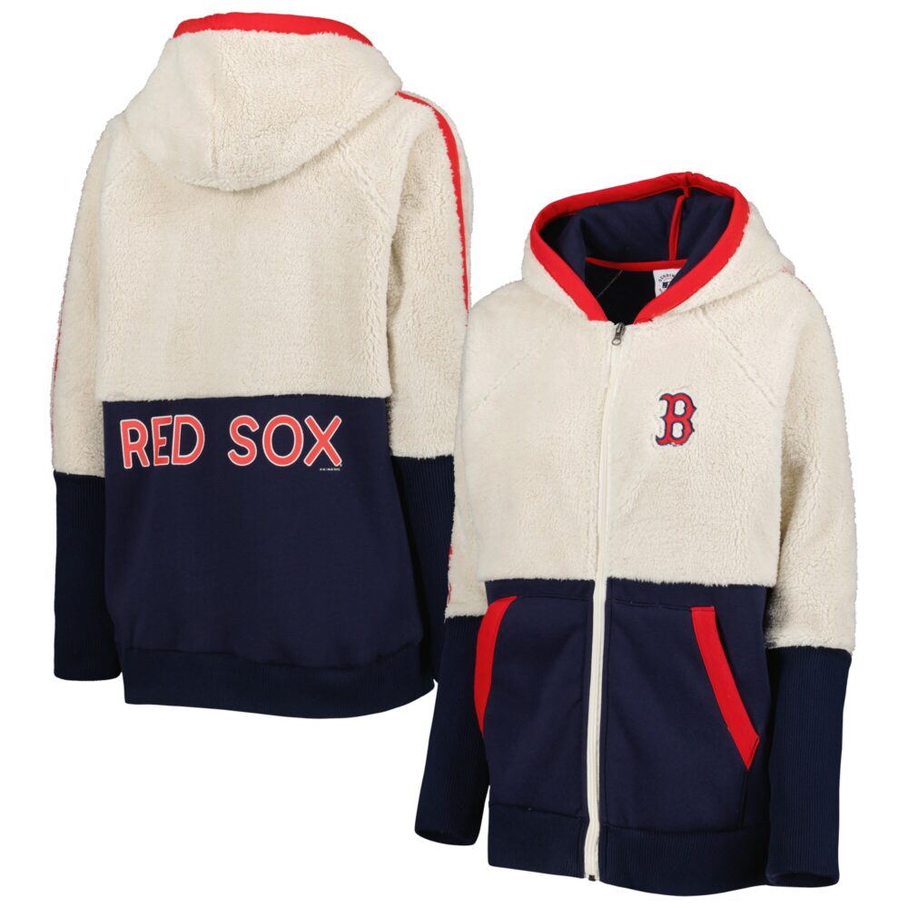 Women's Boston Red Sox G-III 4Her by Carl Banks Oatmeal/Navy Shuffle It Raglan Full-Zip Hoodie