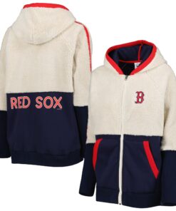 Women's Boston Red Sox G-III 4Her by Carl Banks Oatmeal/Navy Shuffle It Raglan Full-Zip Hoodie