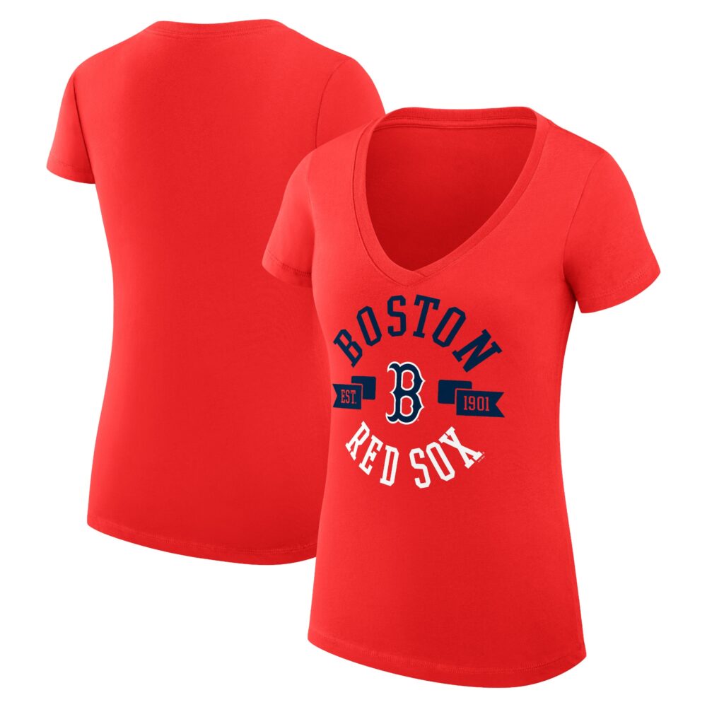 Women's Boston Red Sox G-III 4Her by Carl Banks Red City Graphic V-Neck Fitted T-Shirt