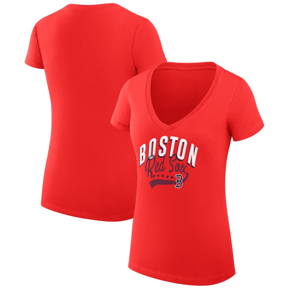Women's Boston Red Sox  G-III 4Her by Carl Banks Red Filigree Team V-Neck Fitted T-Shirt
