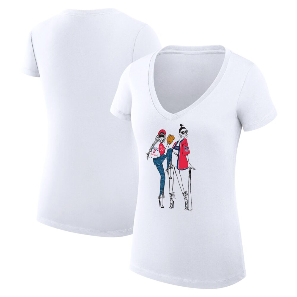 Women's Boston Red Sox G-III 4Her by Carl Banks White Baseball V-Neck Fitted T-Shirt
