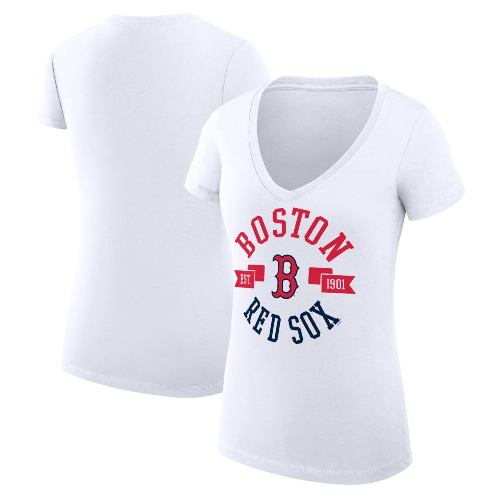 Women's Boston Red Sox G-III 4Her by Carl Banks White City Graphic V-Neck Fitted T-Shirt