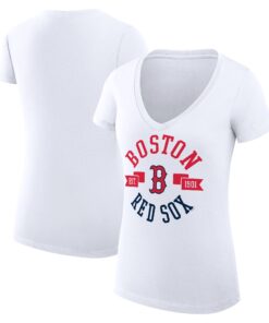 Women's Boston Red Sox G-III 4Her by Carl Banks White City Graphic V-Neck Fitted T-Shirt