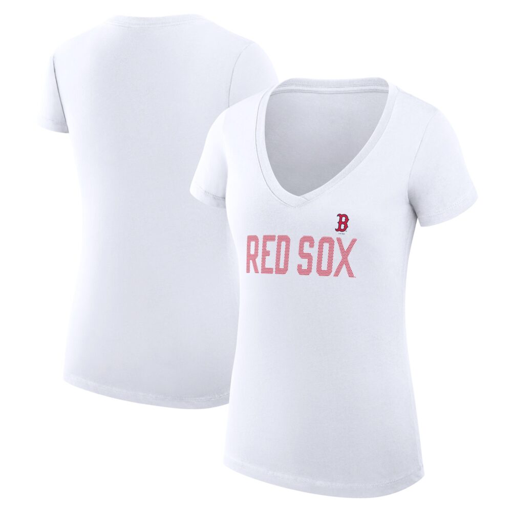 Women's Boston Red Sox  G-III 4Her by Carl Banks White Dot Print V-Neck Fitted T-Shirt