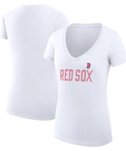 Women's Boston Red Sox  G-III 4Her by Carl Banks White Dot Print V-Neck Fitted T-Shirt