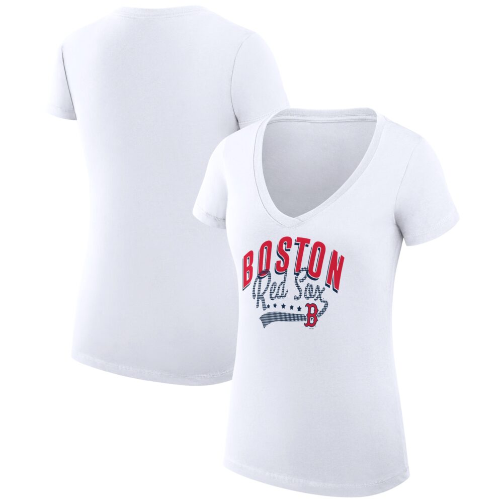 Women's Boston Red Sox  G-III 4Her by Carl Banks White Filigree Team V-Neck Fitted T-Shirt
