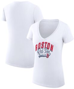 Women's Boston Red Sox  G-III 4Her by Carl Banks White Filigree Team V-Neck Fitted T-Shirt