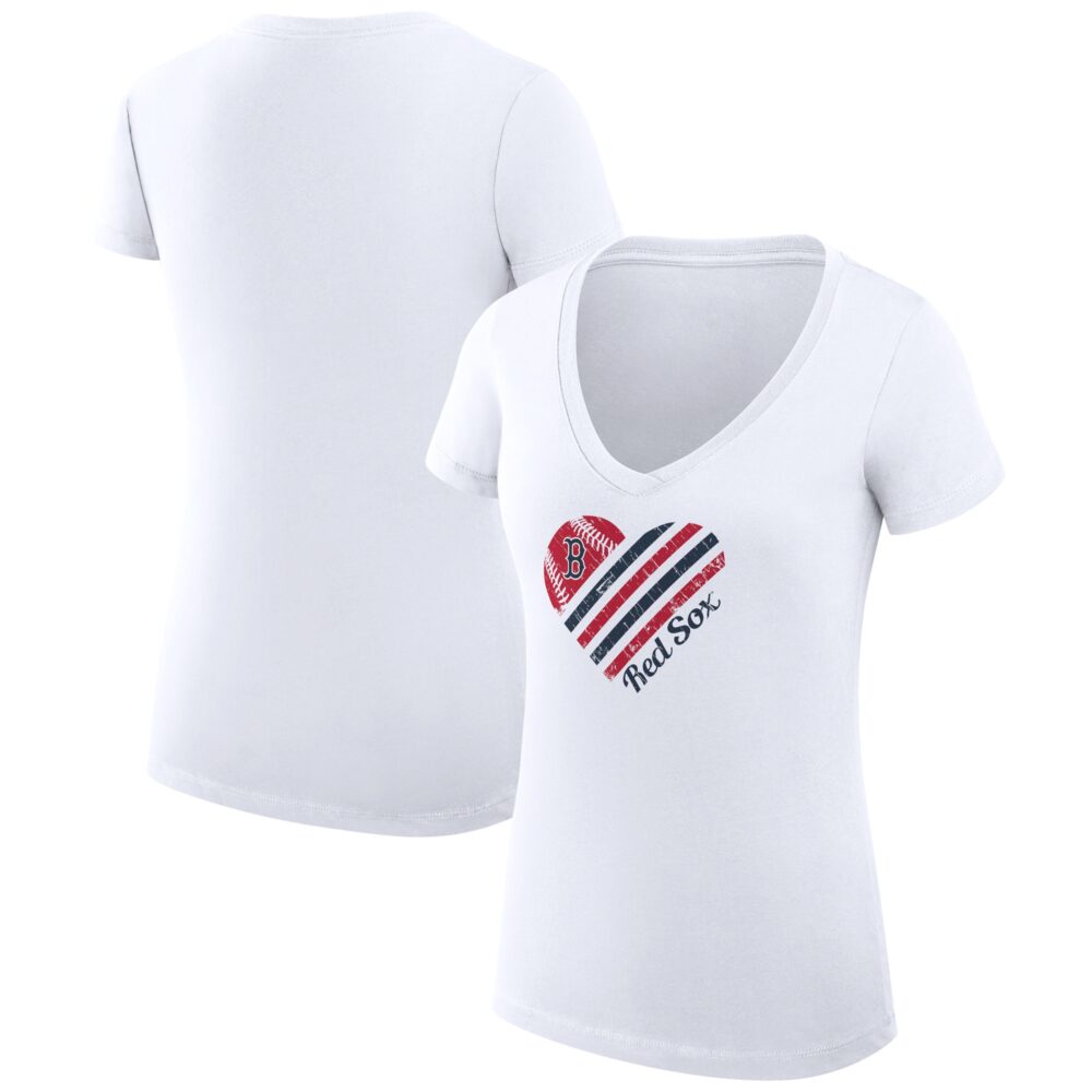 Women's Boston Red Sox  G-III 4Her by Carl Banks White Heart V-Neck Fitted T-Shirt