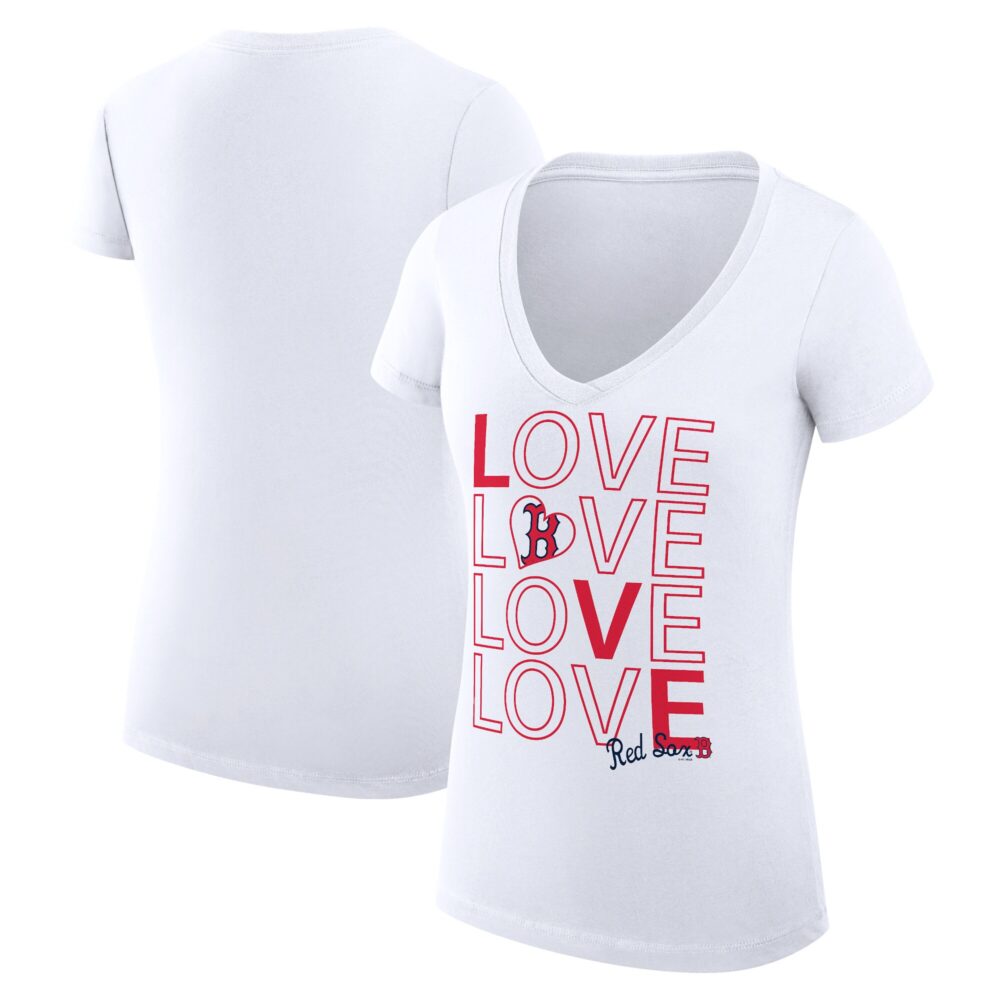 Women's Boston Red Sox G-III 4Her by Carl Banks White Love Graphic Team V-Neck Fitted T-Shirt