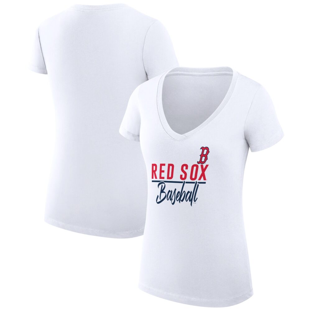 Women's Boston Red Sox  G-III 4Her by Carl Banks White Team Graphic V-Neck Fitted T-Shirt