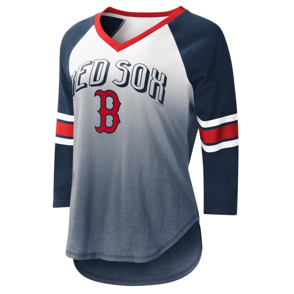 Women's Boston Red Sox G-III 4Her by Carl Banks White/Navy Lead-Off Raglan 3/4-Sleeve V-Neck T-Shirt