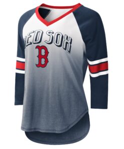 Women's Boston Red Sox G-III 4Her by Carl Banks White/Navy Lead-Off Raglan 3/4-Sleeve V-Neck T-Shirt