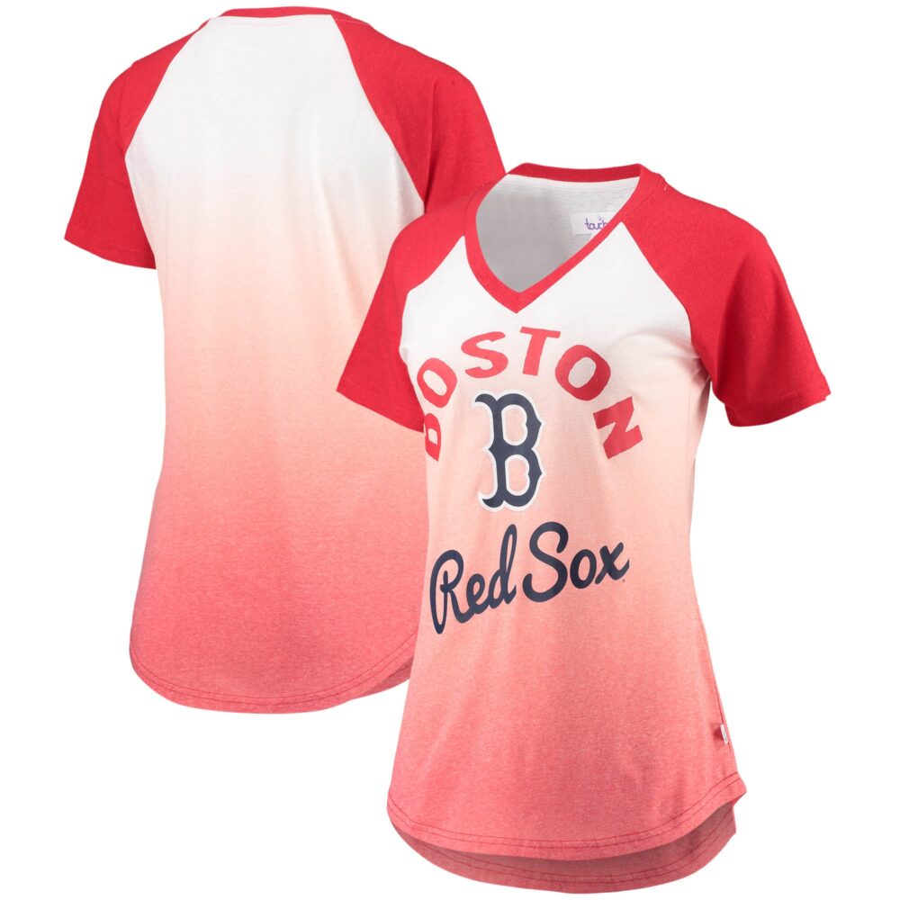 Women's Boston Red Sox G-III Sports by Carl Banks Red/White Shortstop Ombre Raglan V-Neck T-Shirt