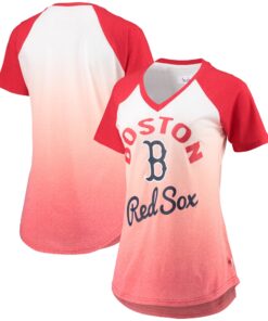 Women's Boston Red Sox G-III Sports by Carl Banks Red/White Shortstop Ombre Raglan V-Neck T-Shirt