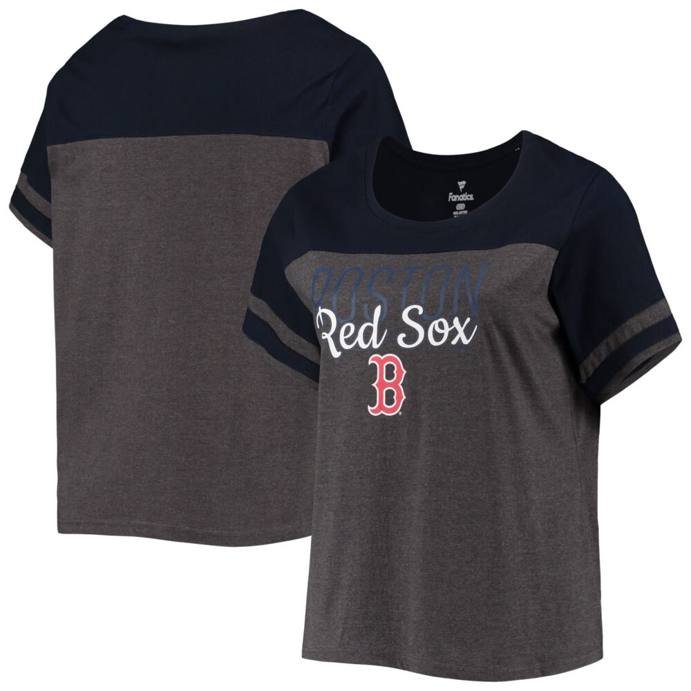 Women's Boston Red Sox Heathered Charcoal/Navy Plus Size Colorblock T-Shirt