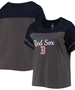 Women's Boston Red Sox Heathered Charcoal/Navy Plus Size Colorblock T-Shirt