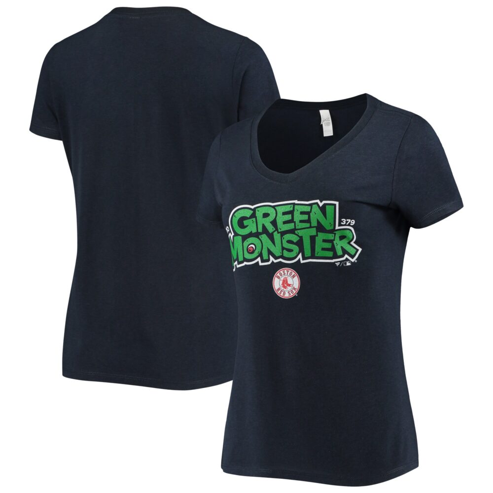 Women's Boston Red Sox Heathered Navy Team Hometown Tri-Blend V-Neck T-Shirt